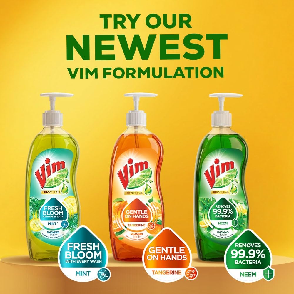 Vim Dishwash Liquid 3 L pouch | Removes 100+ Odours & Grease in 1 wash | With the power of 100 Lemons