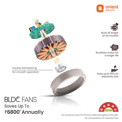 Orient Electric 1200 mm Zeno BLDC | BLDC energy saving ceiling fan with Remote |BEE 5-star rated | Saves up to 50% on electricity bills | 3-year warranty by Orient | Brown, pack of 1