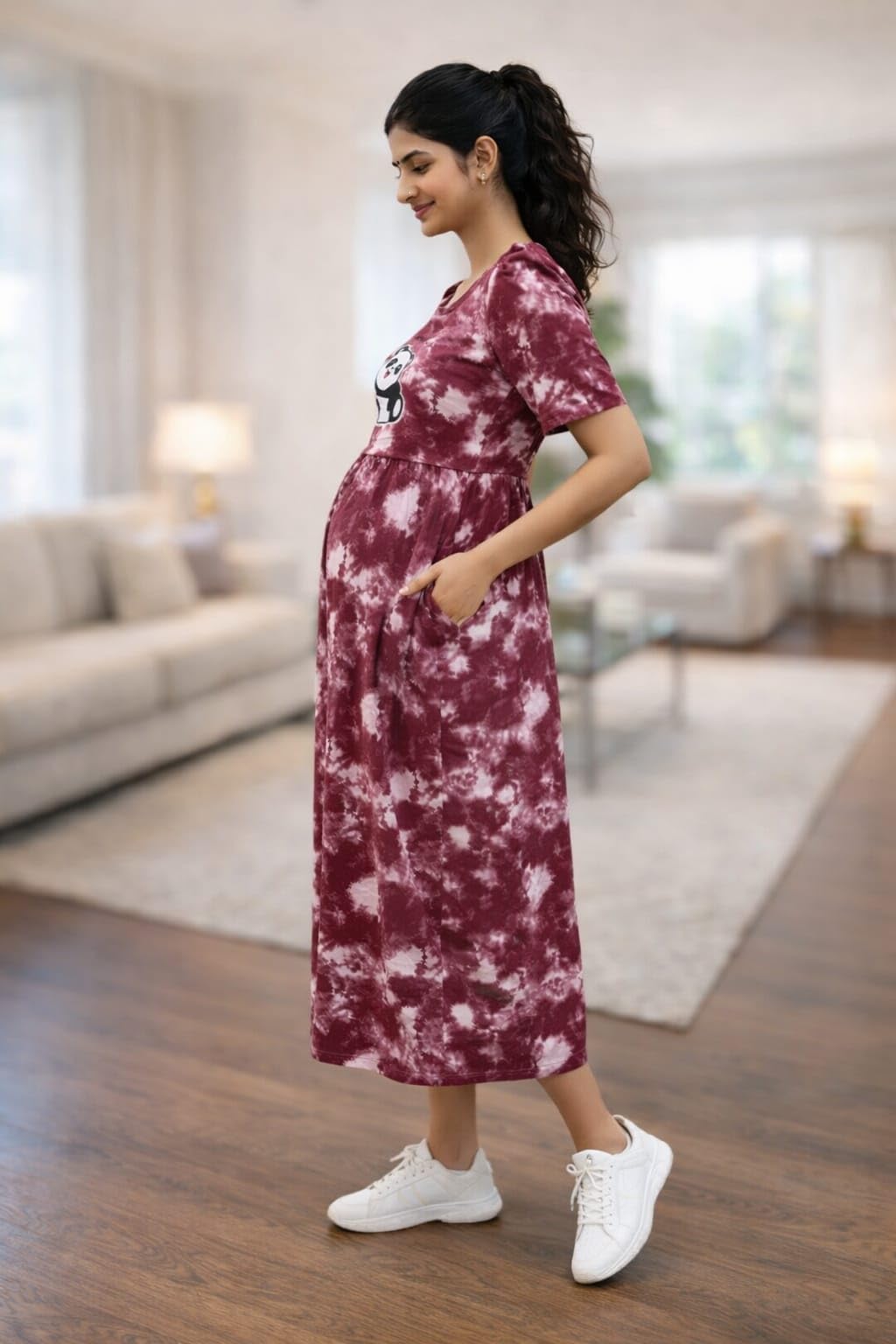 Women's Maternity Feeding Maxi zipless,Lounge wear, zipless Feeding Nightdress,Nursing Maxi Dress,Cotton Kaftan Nighty,Feeding Cotton Nighty