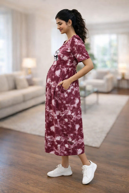 Women's Maternity Feeding Maxi zipless,Lounge wear, zipless Feeding Nightdress,Nursing Maxi Dress,Cotton Kaftan Nighty,Feeding Cotton Nighty