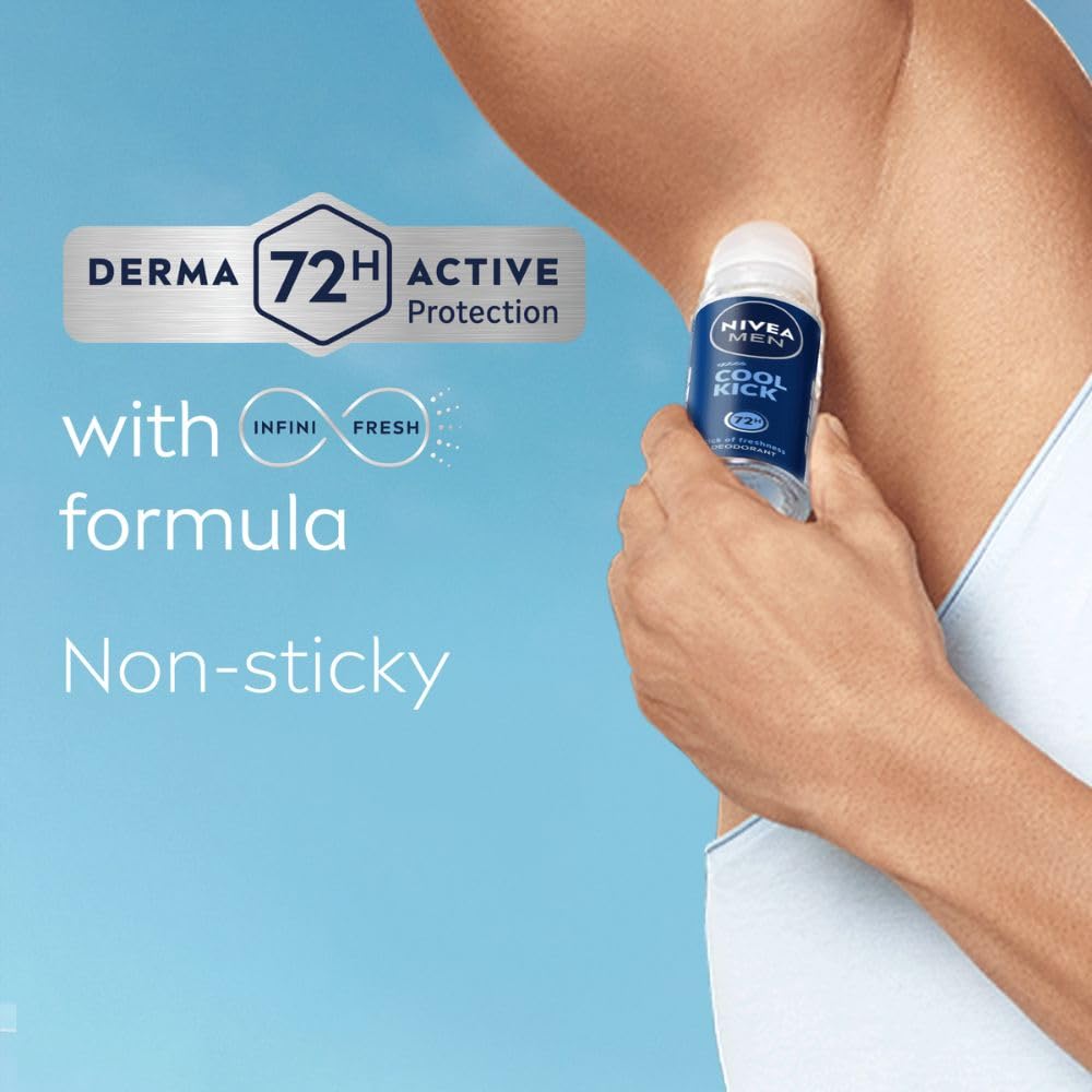 NIVEA MEN Deep Impact Freshness Underarm Roll On Deodorant for Men with Black Carbon | Long Lasting Antiperspirant Roll On for Body Odour Control | Alcohol Free Underarm Deodorant Roll On 50ml