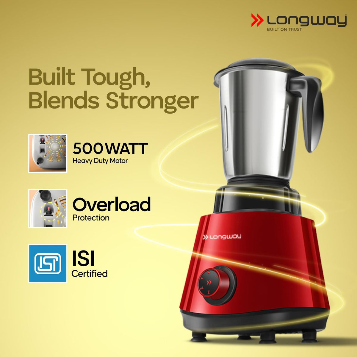 Longway Super Pro Juicer Mixer Grinder | Up to 750W Max Output Powerful Motor | 4 Jars for Grinding, Mixing, Juicing | 2 Years Warranty (Blue & Black)