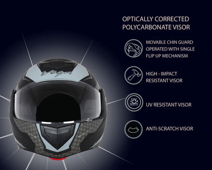 Vega Crux ISI Certified Flip-Up Helmet for Men and Women with Clear Visor(Black, Size:L)