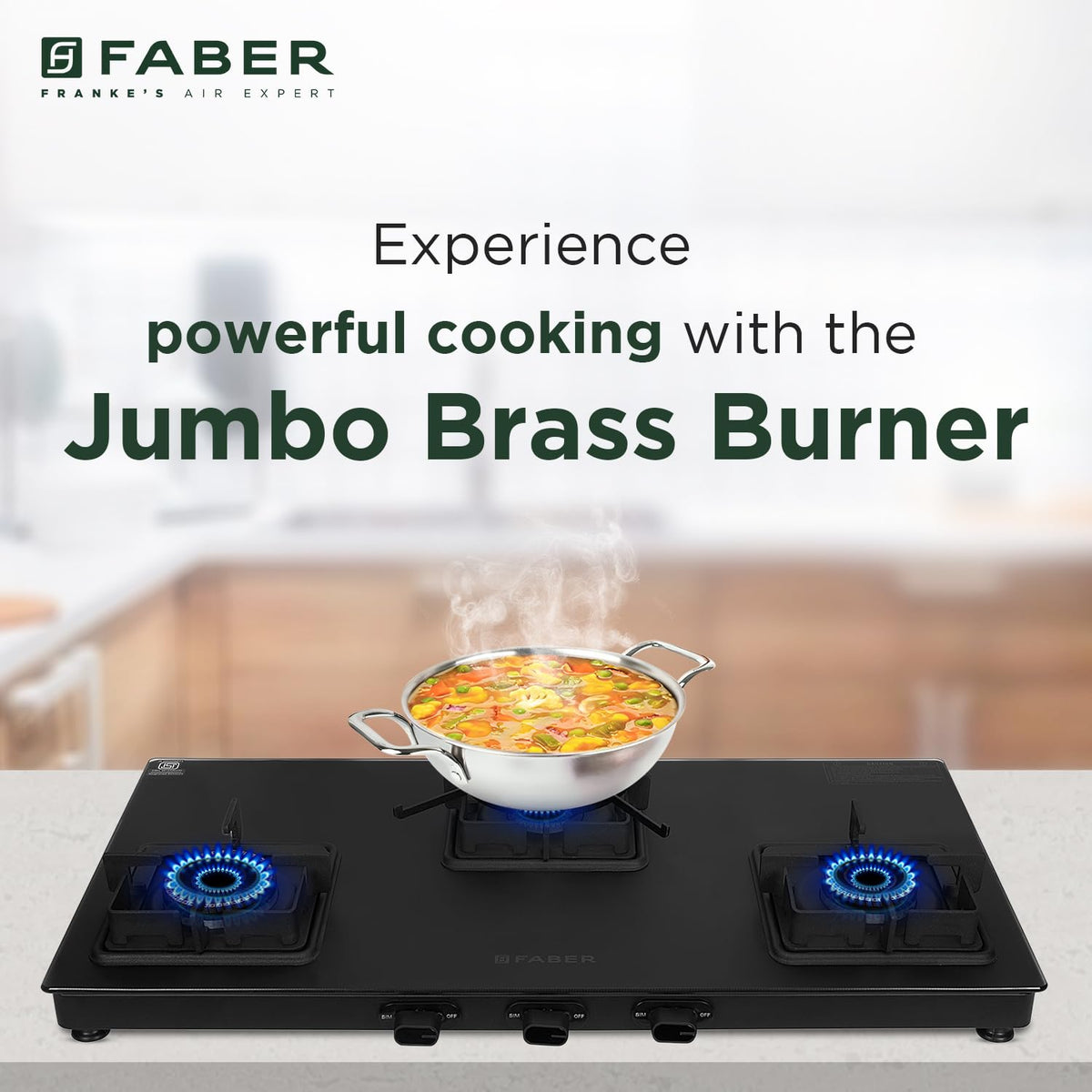 Faber Blossom Black Matt Glass Finish Cooktop| 4 Brass Burners-1Jumbo, 2Medium & 1Small |Manual Ignition | Heavy Pan Support With ABS Knobs | 5Yr Warranty on Glass & Burners by Faber| Blossom4BB BK CI