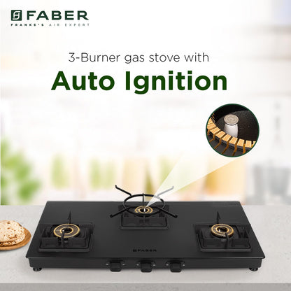 Faber Blossom Black Matt Glass Finish Cooktop| 4 Brass Burners-1Jumbo, 2Medium & 1Small |Manual Ignition | Heavy Pan Support With ABS Knobs | 5Yr Warranty on Glass & Burners by Faber| Blossom4BB BK CI