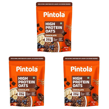 Pintola 26g High Protein Dark Chocolate Oats 1kg, No Refined Sugar, with Almonds, Raisins, Pumpkin & Chia Seeds, 9.6g Fibre, Rolled Oats for Weight management, Breakfast Cereals