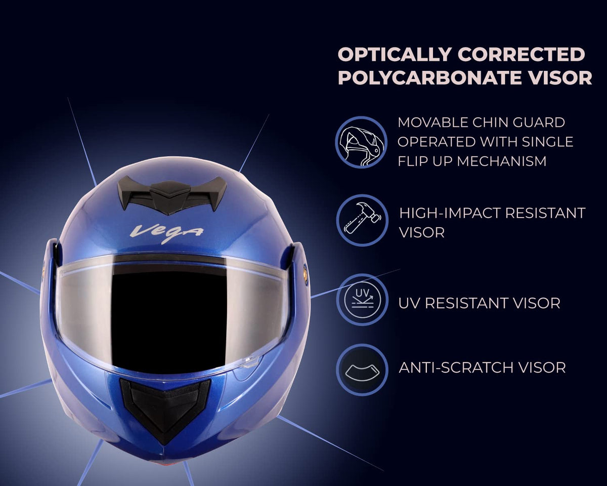 Vega Crux ISI Certified Flip-Up Helmet for Men and Women with Clear Visor(Black, Size:L)