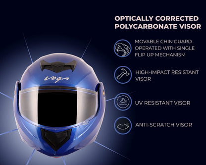 Vega Crux ISI Certified Flip-Up Helmet for Men and Women with Clear Visor(Black, Size:L)