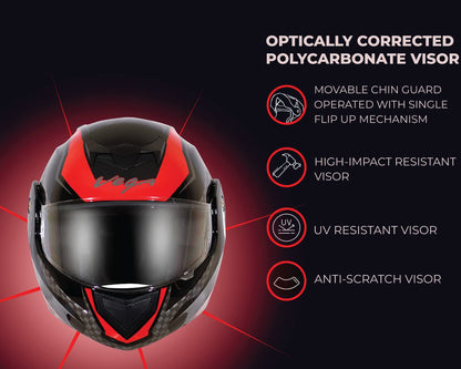 Vega Crux ISI Certified Flip-Up Helmet for Men and Women with Clear Visor(Black, Size:L)