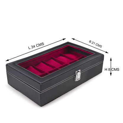 LEDO Men's and Women's Watch Box Holder Organizer Case In 12 Slots of watches In PU Leather with Black & Gray