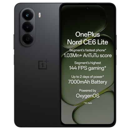OnePlus Nord CE6 Lite | 8GB+128GB | Hyper Black | Segment's Fastest Dimensity 7400 Apex Processor | 7000mAh Battery | Segment's Highest 144Hz Refresh Rate | 50MP Main Camera, 4K Video Recording