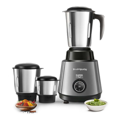 Longway Super Pro Juicer Mixer Grinder | Up to 750W Max Output Powerful Motor | 4 Jars for Grinding, Mixing, Juicing | 2 Years Warranty (Blue & Black)