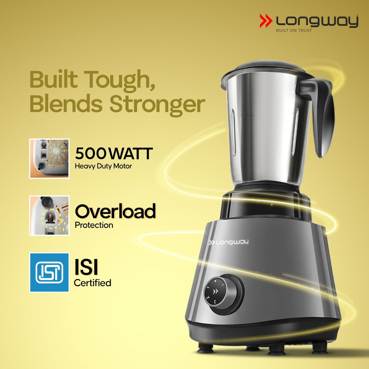 Longway Super Pro Juicer Mixer Grinder | Up to 750W Max Output Powerful Motor | 4 Jars for Grinding, Mixing, Juicing | 2 Years Warranty (Blue & Black)