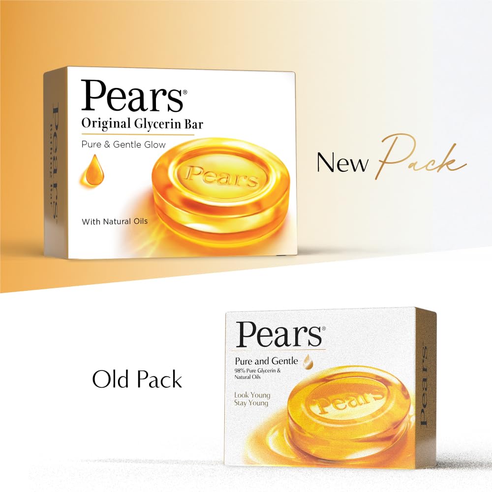 Pears Original Glycerin Soap Bar - Pure & Gentle Glow | With 98% Pure Glycerin | For Hydration & Glow | With Plant Based Cleanser for Skin & Body | Paraben-free | 125gms x 8