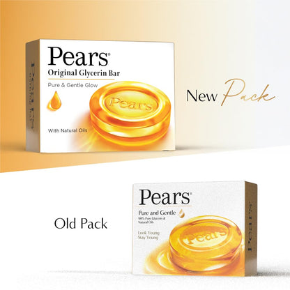 Pears Original Glycerin Soap Bar - Pure & Gentle Glow | With 98% Pure Glycerin | For Hydration & Glow | With Plant Based Cleanser for Skin & Body | Paraben-free | 125gms x 8