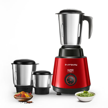 Longway Super Pro Juicer Mixer Grinder | Up to 750W Max Output Powerful Motor | 4 Jars for Grinding, Mixing, Juicing | 2 Years Warranty (Blue & Black)