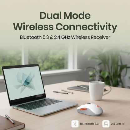 Portronics Toad 9 Wireless Bluetooth Mouse with Dual Wireless (BT + 2.4 GHz), Smart LED Display, Rechargeable Battery, Forward & Back Button, Multi-Device Pair, Upto 4800 Dpi Sensitivity(White)