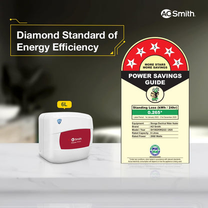 AO Smith Geyser 25 Litre 5 Star Rating (BEE) | Powerful 2KW Heating | Storage Water Heater With 2X Corrosion Resistant Blue Diamond Glass Tank | Warranty: 5 Yr Tank, 2 Yr Comprehensive | HSE-SHS-025