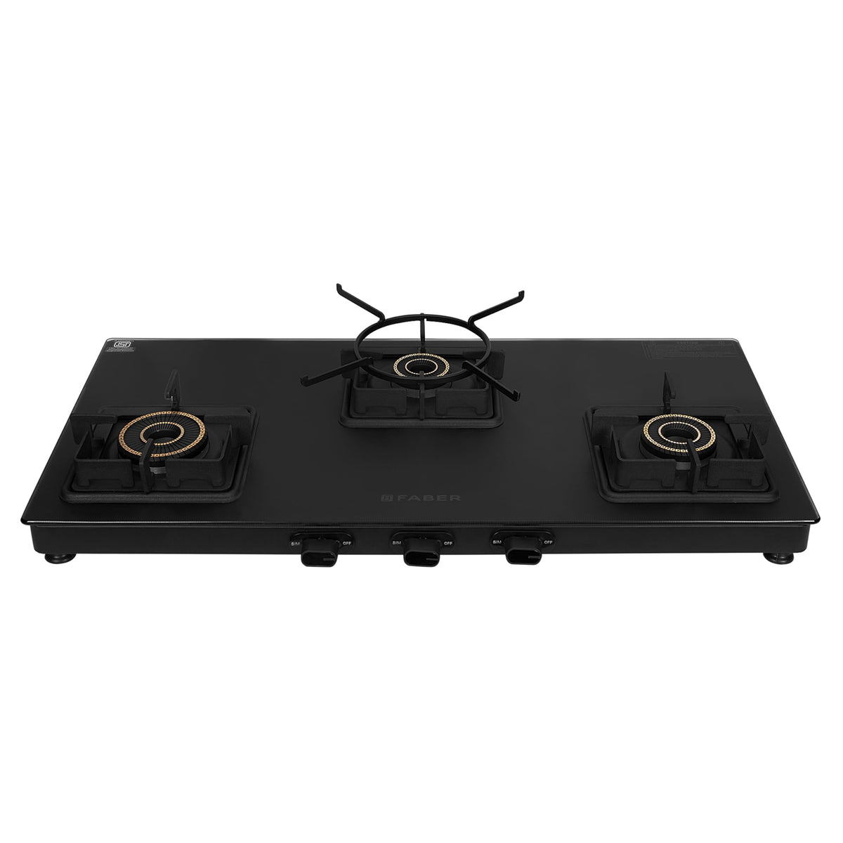 Faber Blossom Black Matt Glass Finish Cooktop| 4 Brass Burners-1Jumbo, 2Medium & 1Small |Manual Ignition | Heavy Pan Support With ABS Knobs | 5Yr Warranty on Glass & Burners by Faber| Blossom4BB BK CI
