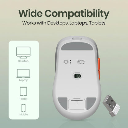 Portronics Toad 9 Wireless Bluetooth Mouse with Dual Wireless (BT + 2.4 GHz), Smart LED Display, Rechargeable Battery, Forward & Back Button, Multi-Device Pair, Upto 4800 Dpi Sensitivity(White)