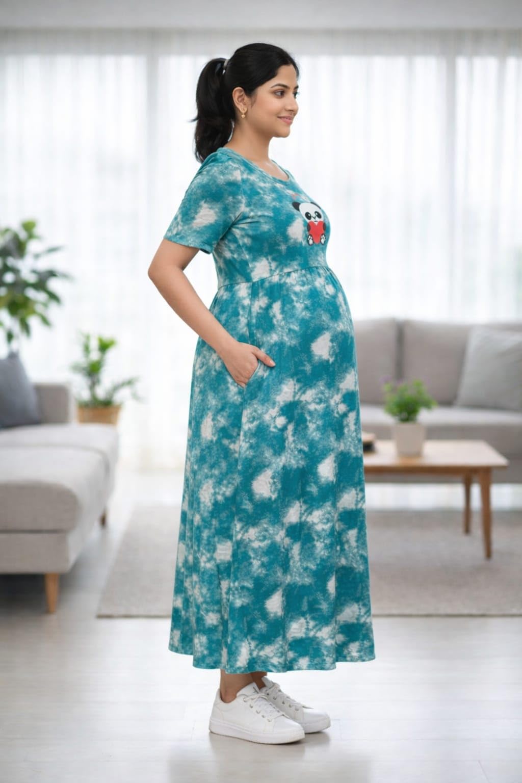 Women's Maternity Feeding Maxi zipless,Lounge wear, zipless Feeding Nightdress,Nursing Maxi Dress,Cotton Kaftan Nighty,Feeding Cotton Nighty