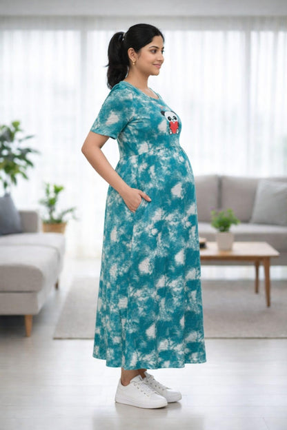 Women's Maternity Feeding Maxi zipless,Lounge wear, zipless Feeding Nightdress,Nursing Maxi Dress,Cotton Kaftan Nighty,Feeding Cotton Nighty