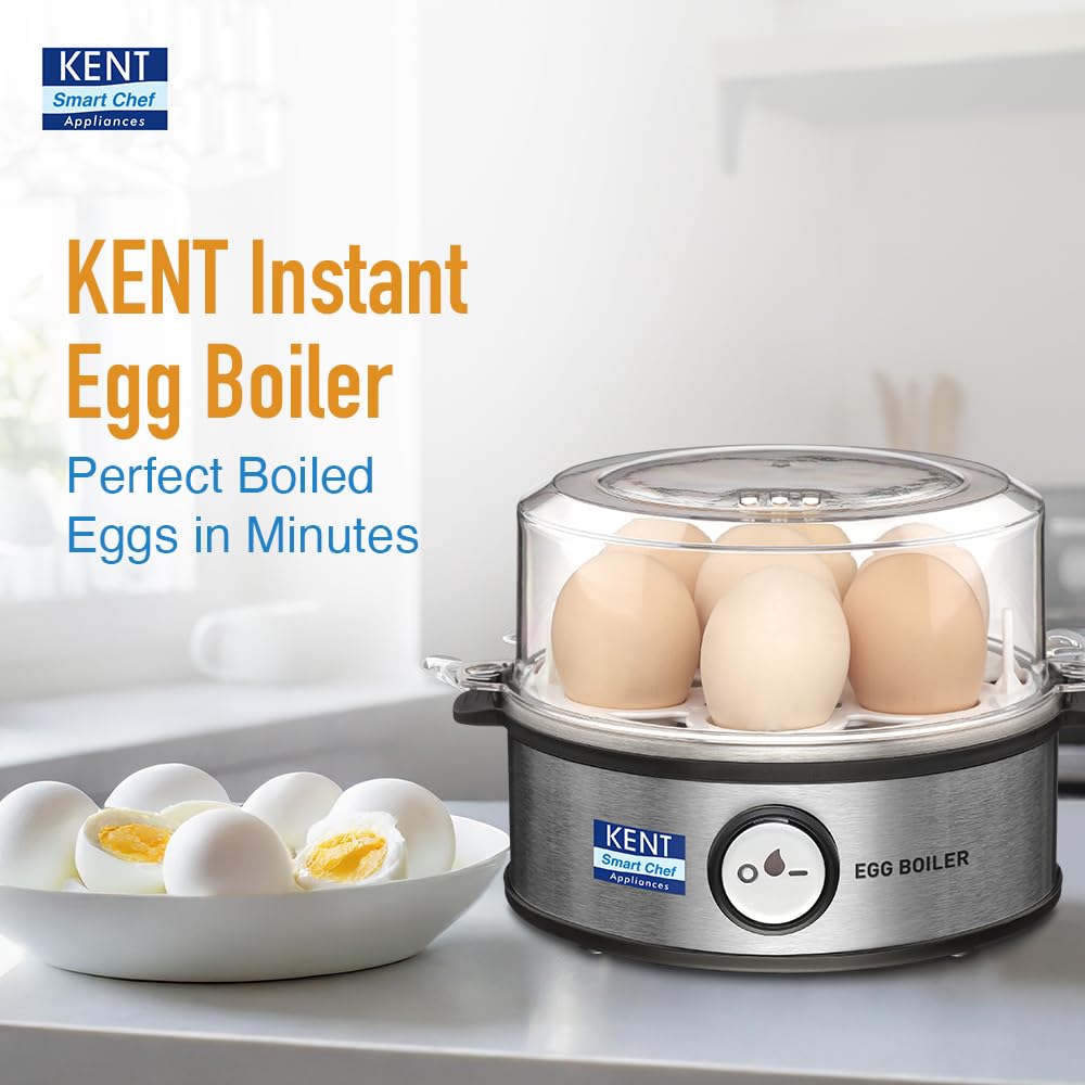 KENT Super Egg Boiler | 3 Boiling Modes | Stainless Steel Body and Heating Plate | 6 Eggs at a Time | Automatic Turn-Off | Silver