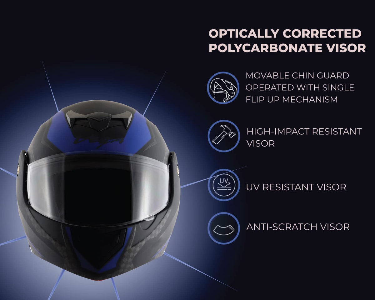 Vega Crux ISI Certified Flip-Up Helmet for Men and Women with Clear Visor(Black, Size:L)