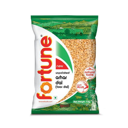 Fortune Arhar Dal (Toor Dal), 1 kg, Unpolished and Sortex cleaned
