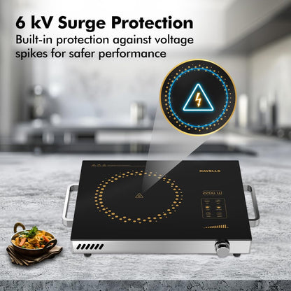 Havells 2200 Watt Infrared Induction Cooktop With Digital Display| Glo TC22-6KV Surge Protection| Sensor Touch| SS304 Food grade grill| 1 Year Door step Warranty By Havells