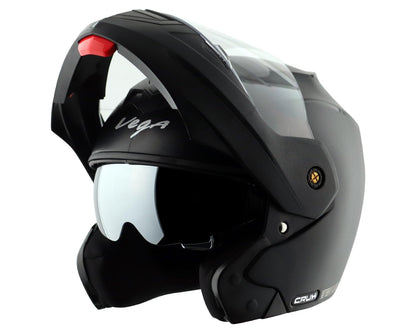 Vega Crux ISI Certified Flip-Up Helmet for Men and Women with Clear Visor(Black, Size:L)