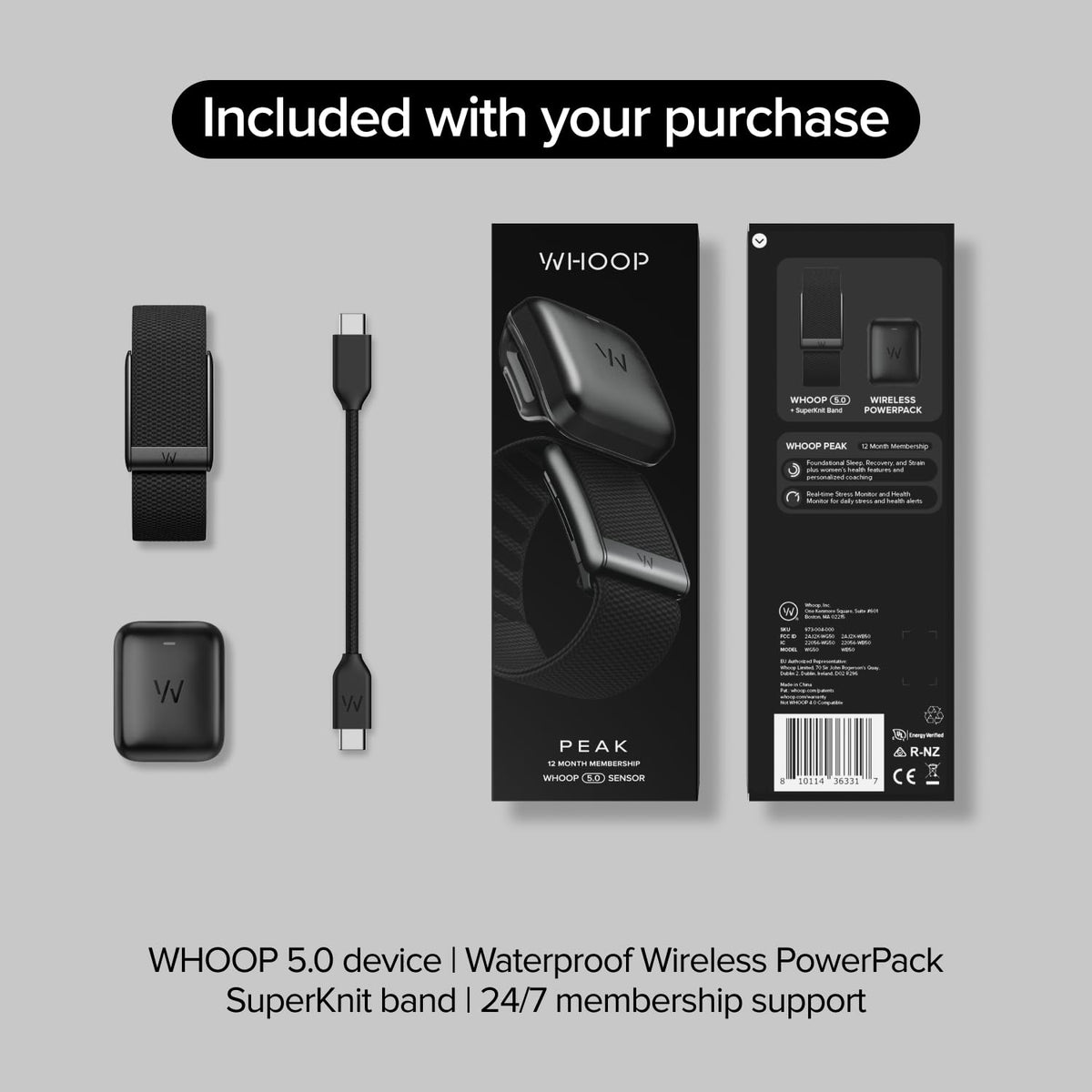 WHOOP 5.0 Health and Fitness Wearable – 12 Month Membership Included