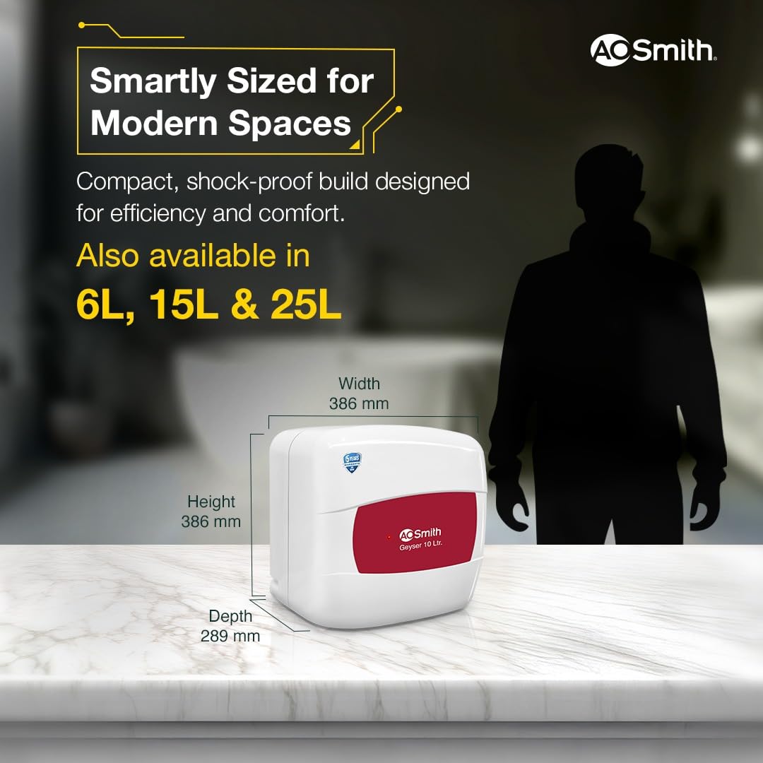 AO Smith Geyser 25 Litre 5 Star Rating (BEE) | Powerful 2KW Heating | Storage Water Heater With 2X Corrosion Resistant Blue Diamond Glass Tank | Warranty: 5 Yr Tank, 2 Yr Comprehensive | HSE-SHS-025