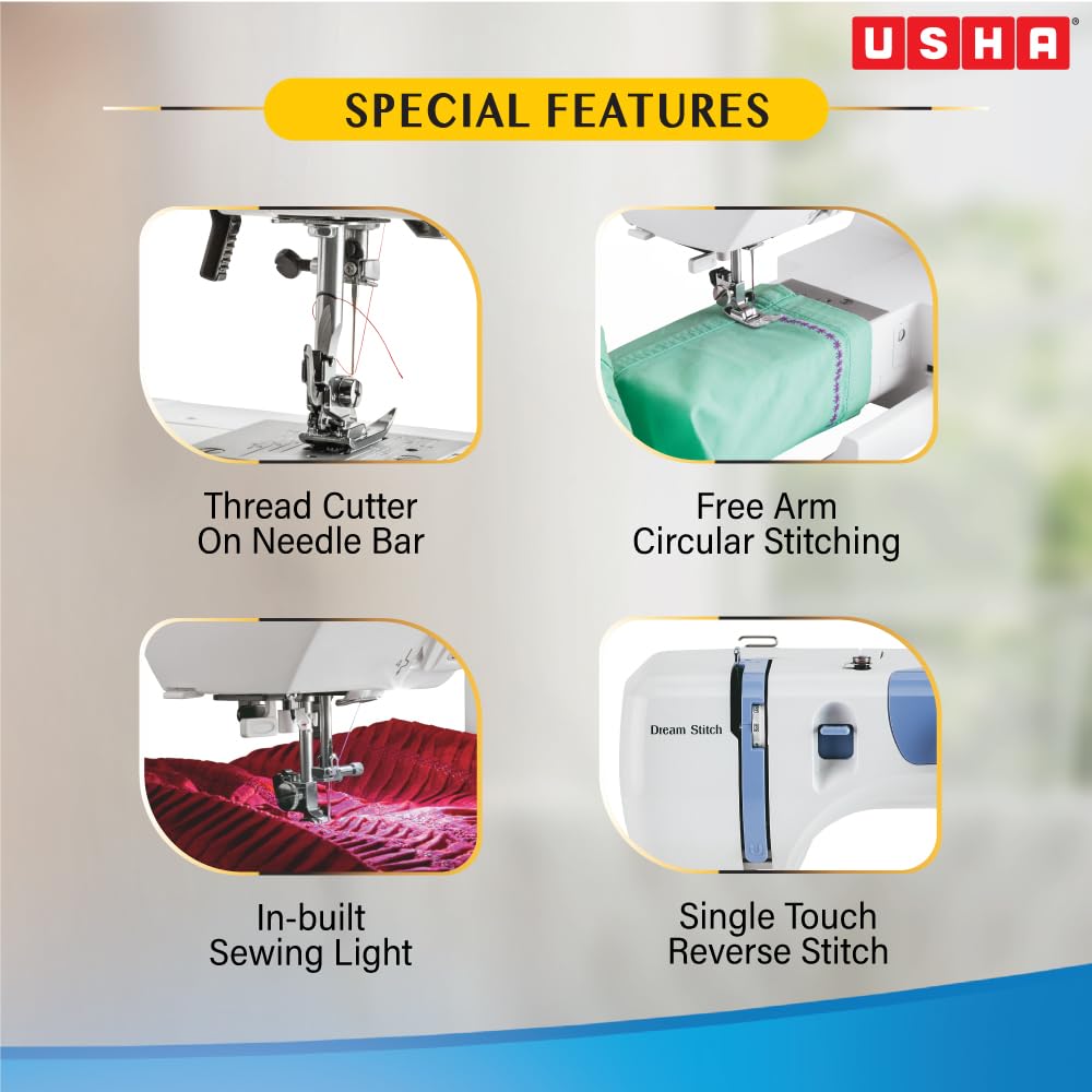 Usha Janome Dream Stitch Automatic Zig-Zag Electric Sewing Machine (White and Blue) 32.5 Quart