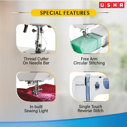 Usha Janome Dream Stitch Automatic Zig-Zag Electric Sewing Machine (White and Blue) 32.5 Quart