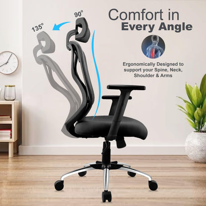 ASTRIDE Ergofit Ergonomic Office Chair for Home | 3-Years Warranty | 2D Headrest, Adjustable Arms & Lumbar Support | Tilt Lock Mechanism [Heavy Duty Nylon Base, Red-Black]