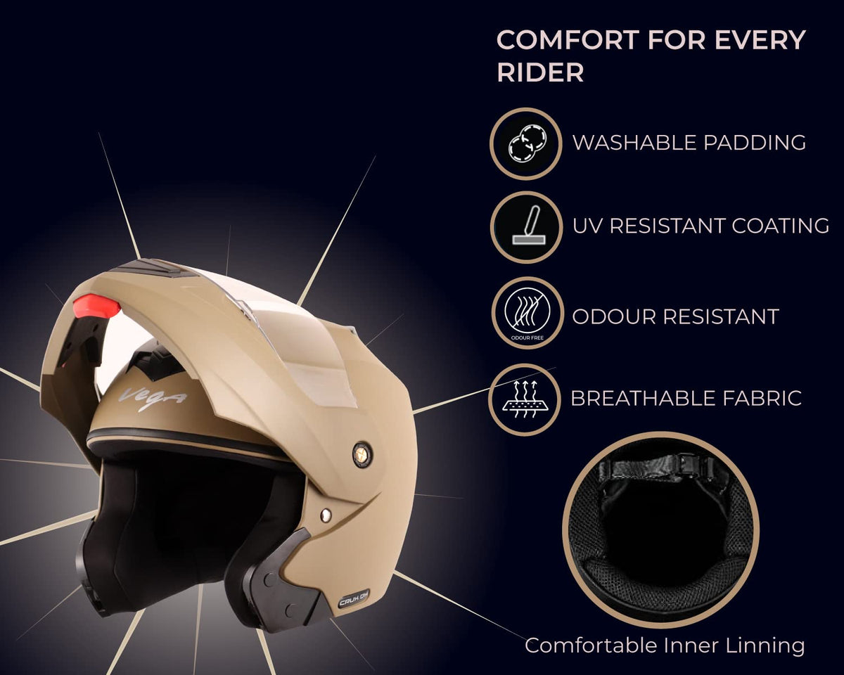 Vega Crux ISI Certified Flip-Up Helmet for Men and Women with Clear Visor(Black, Size:L)