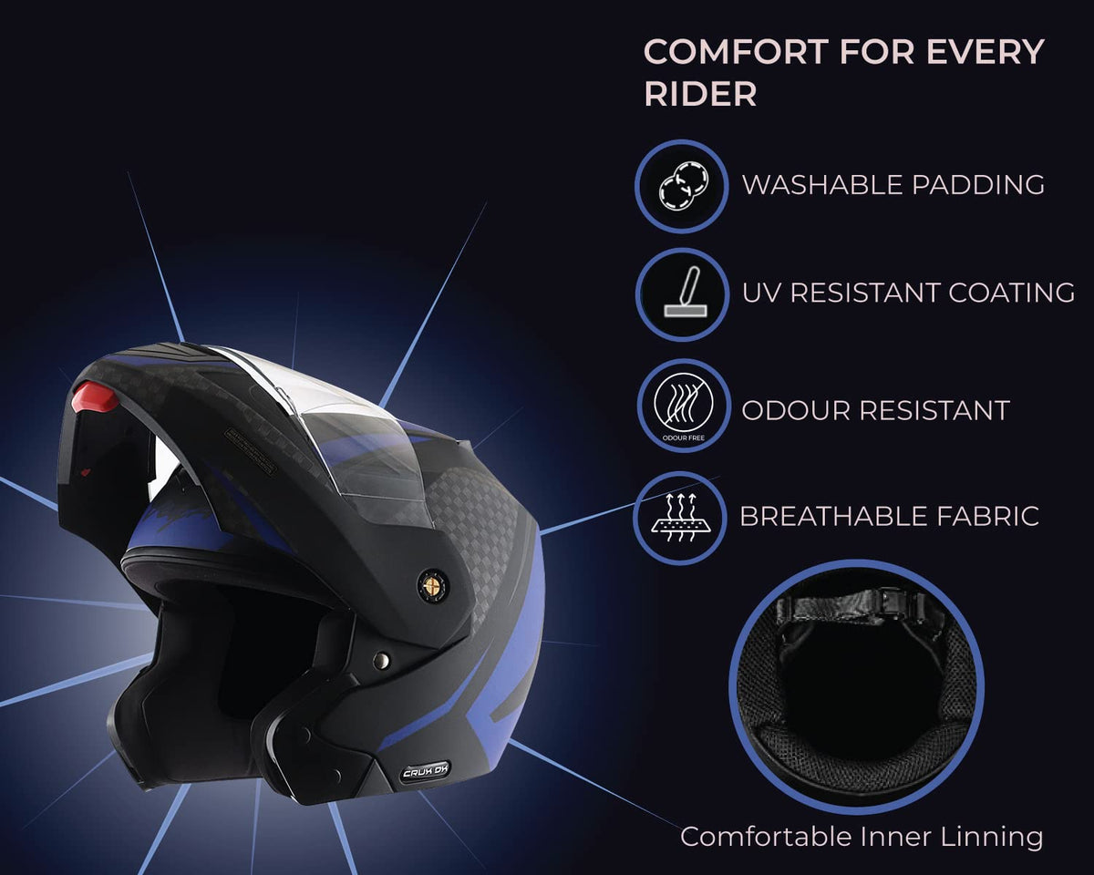 Vega Crux ISI Certified Flip-Up Helmet for Men and Women with Clear Visor(Black, Size:L)