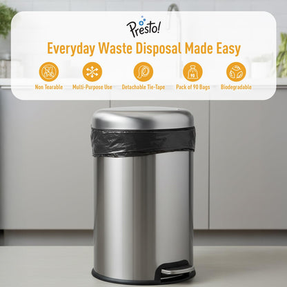 Amazon Brand - Presto! Garbage Bags | Medium | 180 Count | 30 Bags X 6 Rolls | 19 X 21 Inches | For Dry & Wet Waste | Black