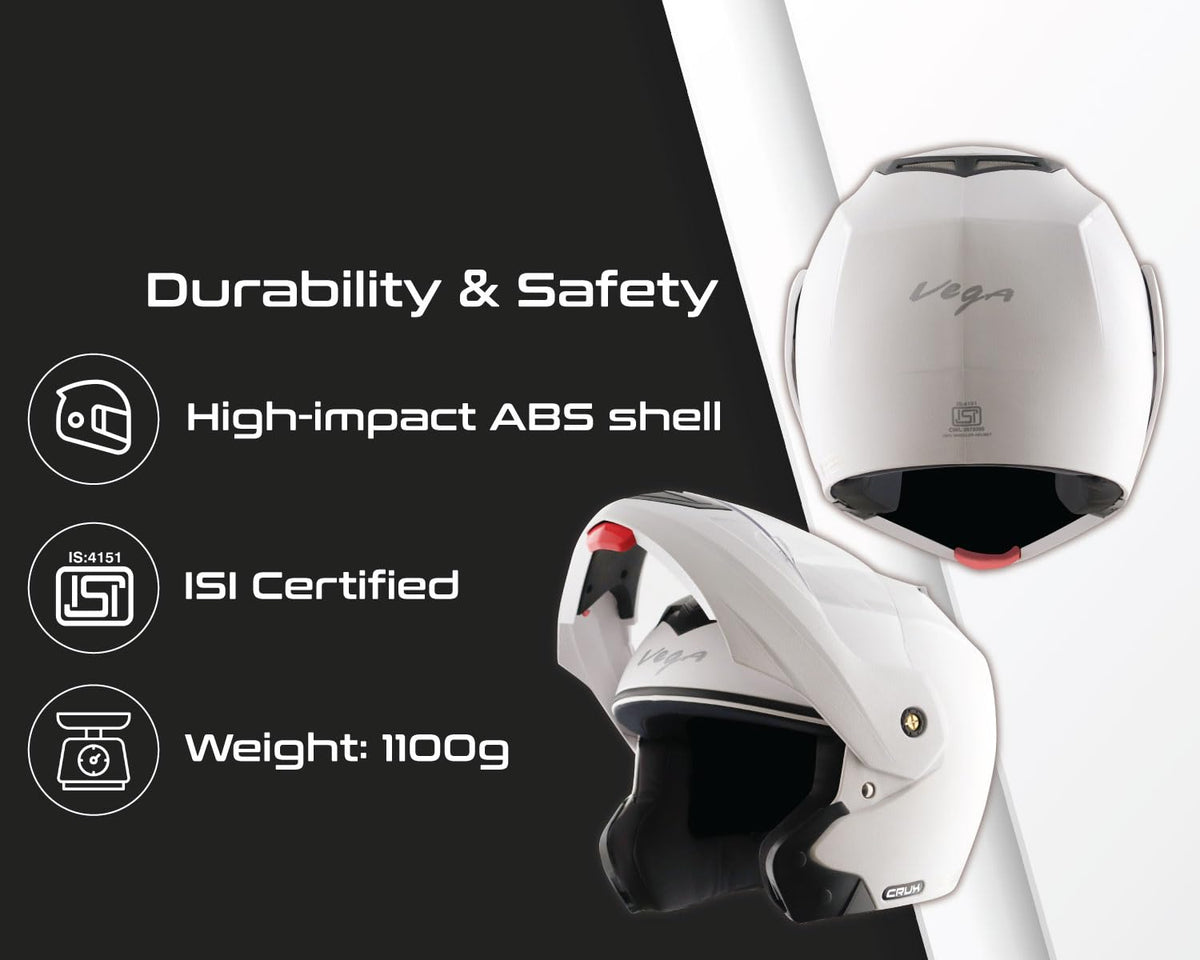 Vega Crux ISI Certified Flip-Up Helmet for Men and Women with Clear Visor(Black, Size:L)