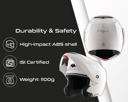 Vega Crux ISI Certified Flip-Up Helmet for Men and Women with Clear Visor(Black, Size:L)