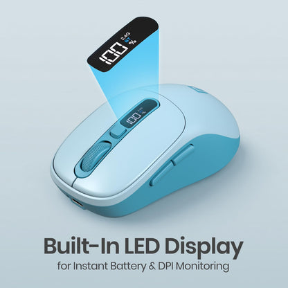Portronics Toad 9 Wireless Bluetooth Mouse with Dual Wireless (BT + 2.4 GHz), Smart LED Display, Rechargeable Battery, Forward & Back Button, Multi-Device Pair, Upto 4800 Dpi Sensitivity(White)
