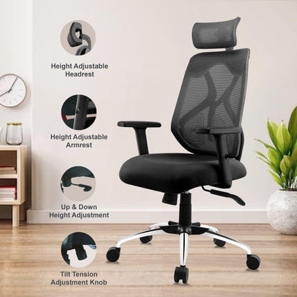 ASTRIDE Ergofit Ergonomic Office Chair for Home | 3-Years Warranty | 2D Headrest, Adjustable Arms & Lumbar Support | Tilt Lock Mechanism [Heavy Duty Nylon Base, Red-Black]