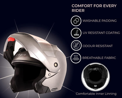 Vega Crux ISI Certified Flip-Up Helmet for Men and Women with Clear Visor(Black, Size:L)