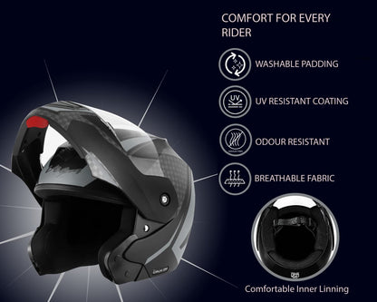 Vega Crux ISI Certified Flip-Up Helmet for Men and Women with Clear Visor(Black, Size:L)