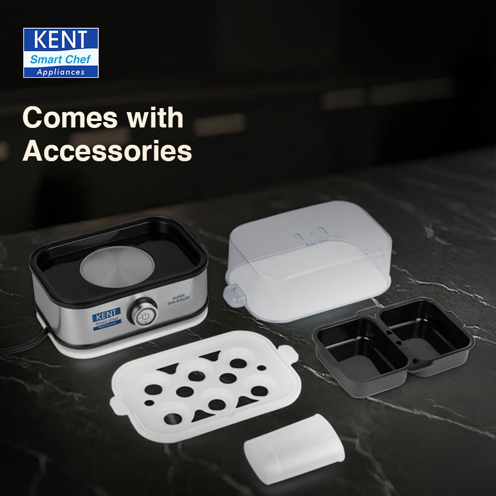 KENT Super Egg Boiler | 3 Boiling Modes | Stainless Steel Body and Heating Plate | 6 Eggs at a Time | Automatic Turn-Off | Silver