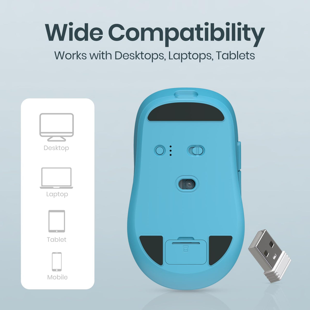 Portronics Toad 9 Wireless Bluetooth Mouse with Dual Wireless (BT + 2.4 GHz), Smart LED Display, Rechargeable Battery, Forward & Back Button, Multi-Device Pair, Upto 4800 Dpi Sensitivity(White)