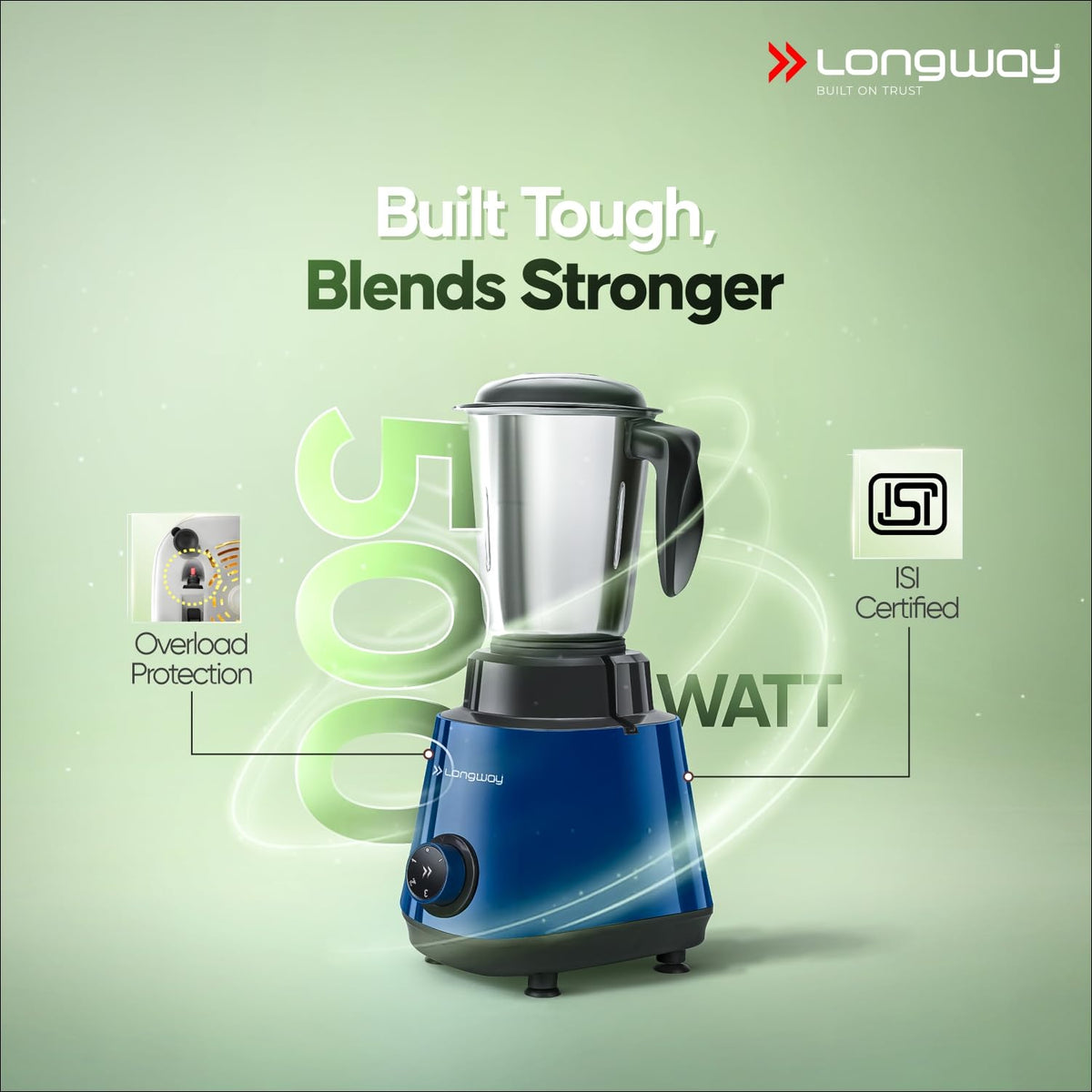 Longway Super Pro Juicer Mixer Grinder | Up to 750W Max Output Powerful Motor | 4 Jars for Grinding, Mixing, Juicing | 2 Years Warranty (Blue & Black)