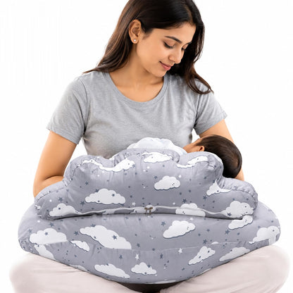 Proliva Feeding Pillow for New Born Baby with Detachable Cover Breast Feeding & Maternity Nursing Pillow for Breastfeeding Support for Baby Feeding Pillow for Mom (Off White-Camel-B2)
