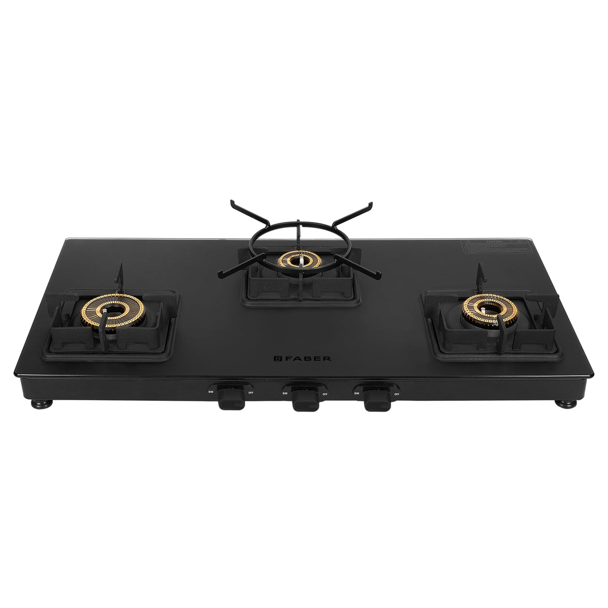 Faber Blossom Black Matt Glass Finish Cooktop| 4 Brass Burners-1Jumbo, 2Medium & 1Small |Manual Ignition | Heavy Pan Support With ABS Knobs | 5Yr Warranty on Glass & Burners by Faber| Blossom4BB BK CI